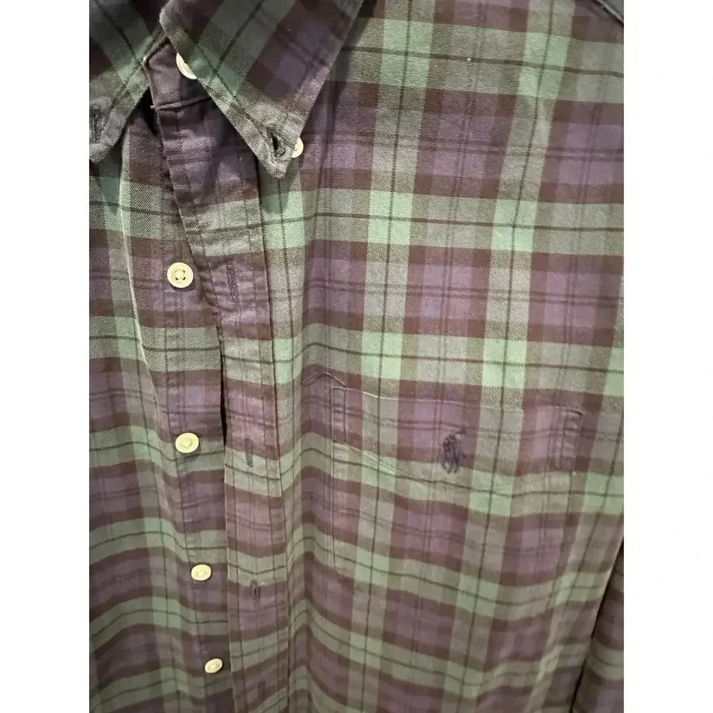 Polo Ralph Lauren green blue plaid Long Sleeve Casual Button-Down Shirt Size L